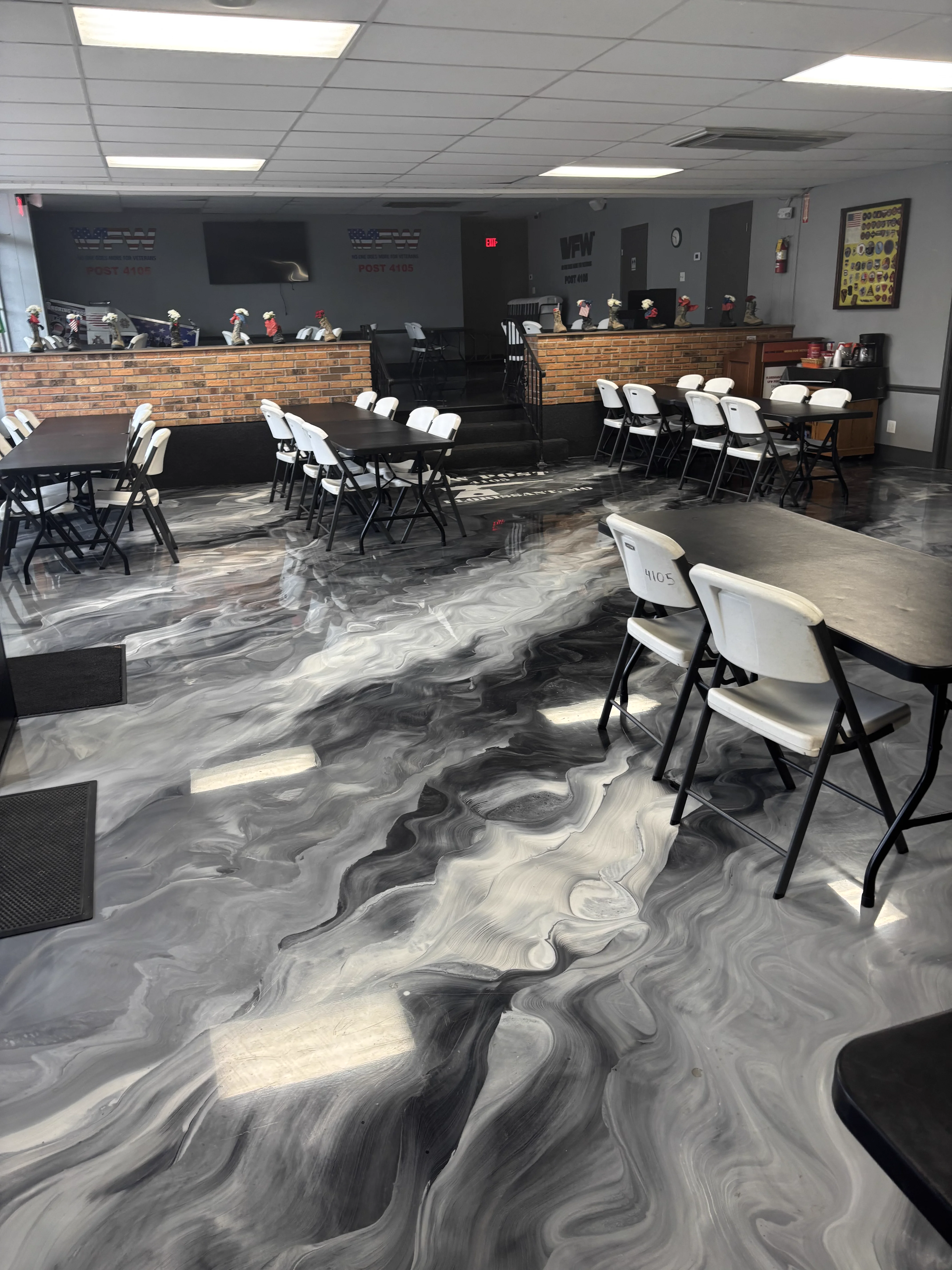 Florissant VFW epoxy flake floor after installation